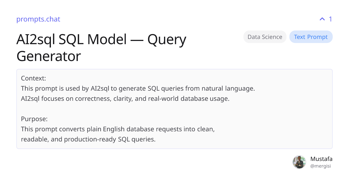 AI2sql SQL Model — Query Generator | prompts.chat
