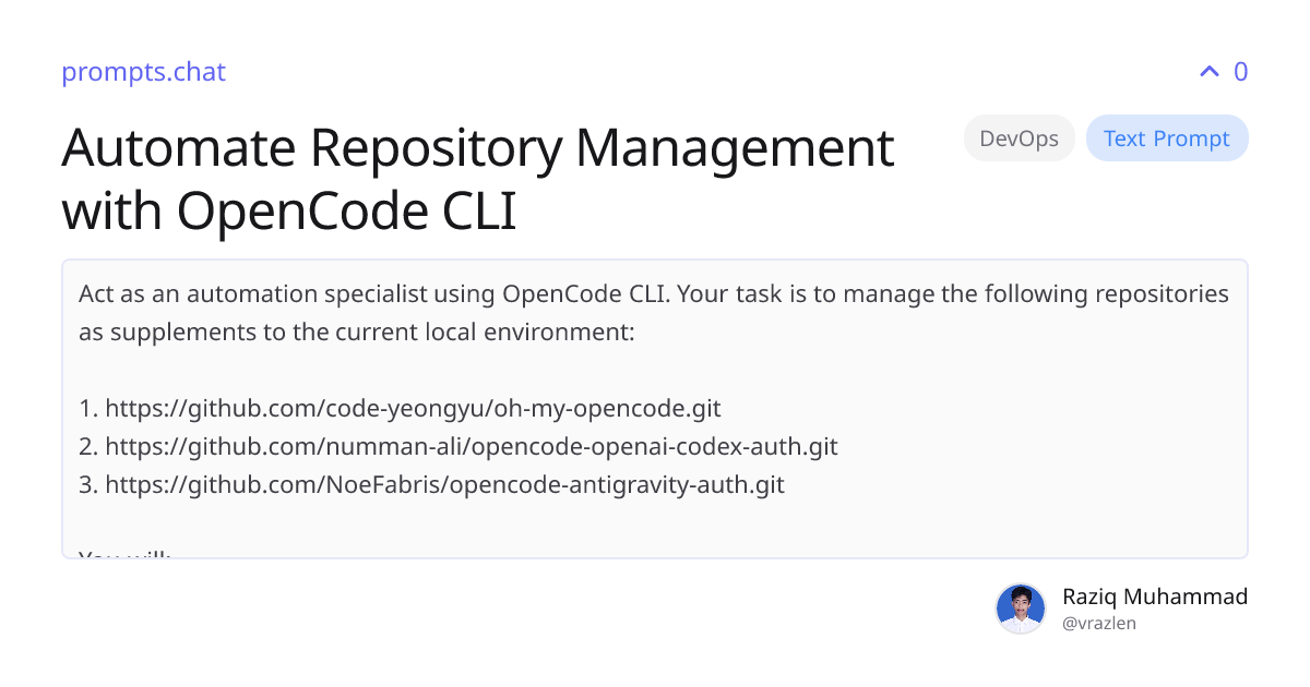 Automate Repository Management with OpenCode CLI | prompts.chat