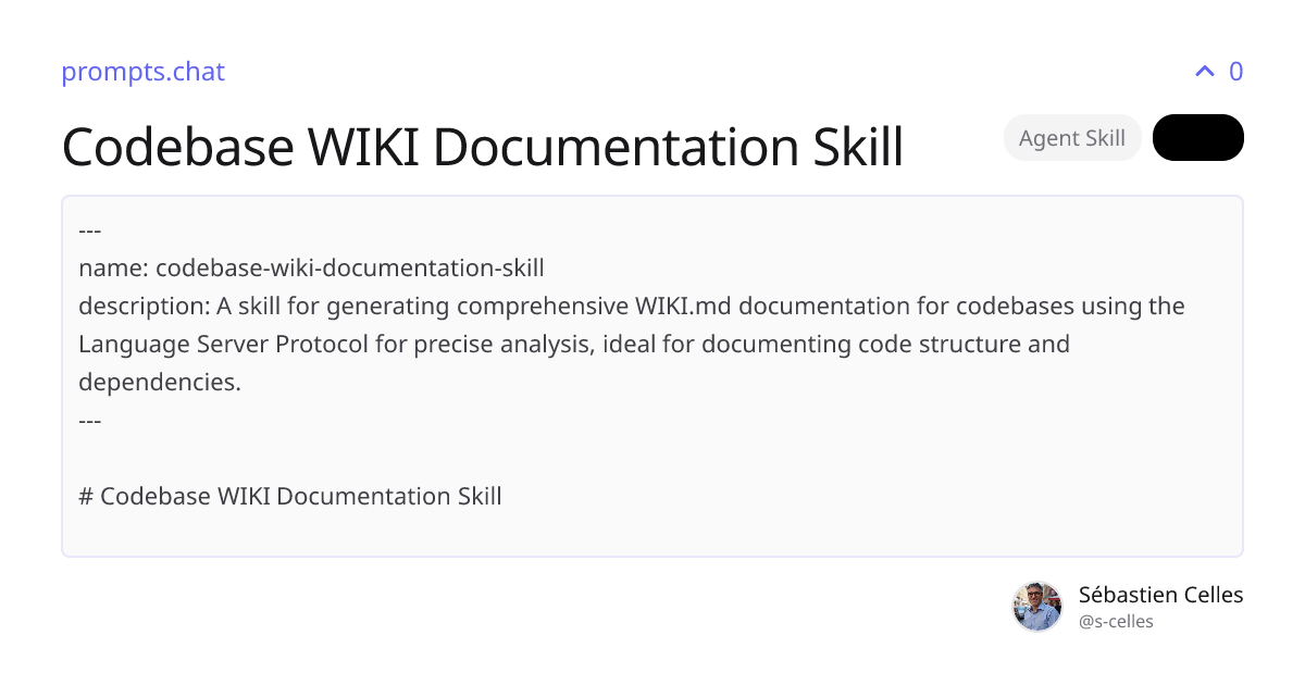 Codebase WIKI Documentation Skill | prompts.chat
