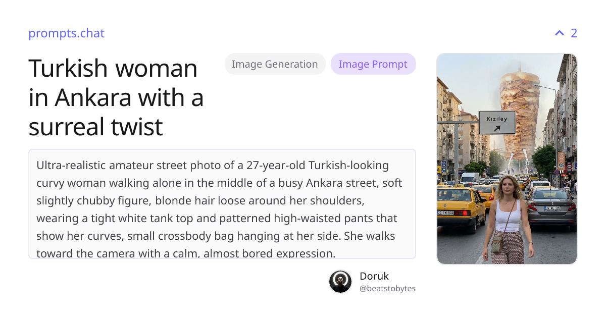 Turkish woman in Ankara with a surreal twist | prompts.chat