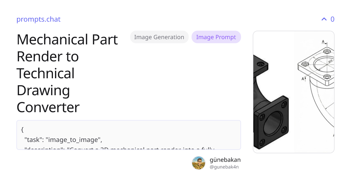 Mechanical Part Render to Technical Drawing Converter | prompts.chat