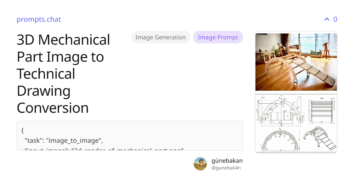 3D Mechanical Part Image to Technical Drawing Conversion | prompts.chat