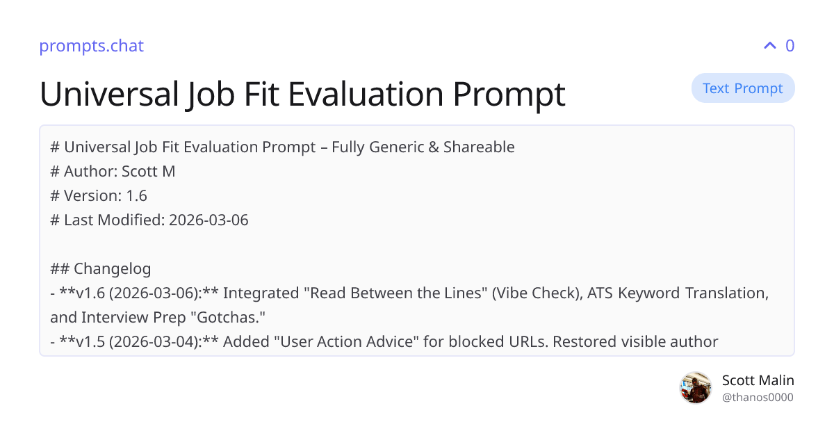 Universal Job Fit Evaluation Prompt | prompts.chat