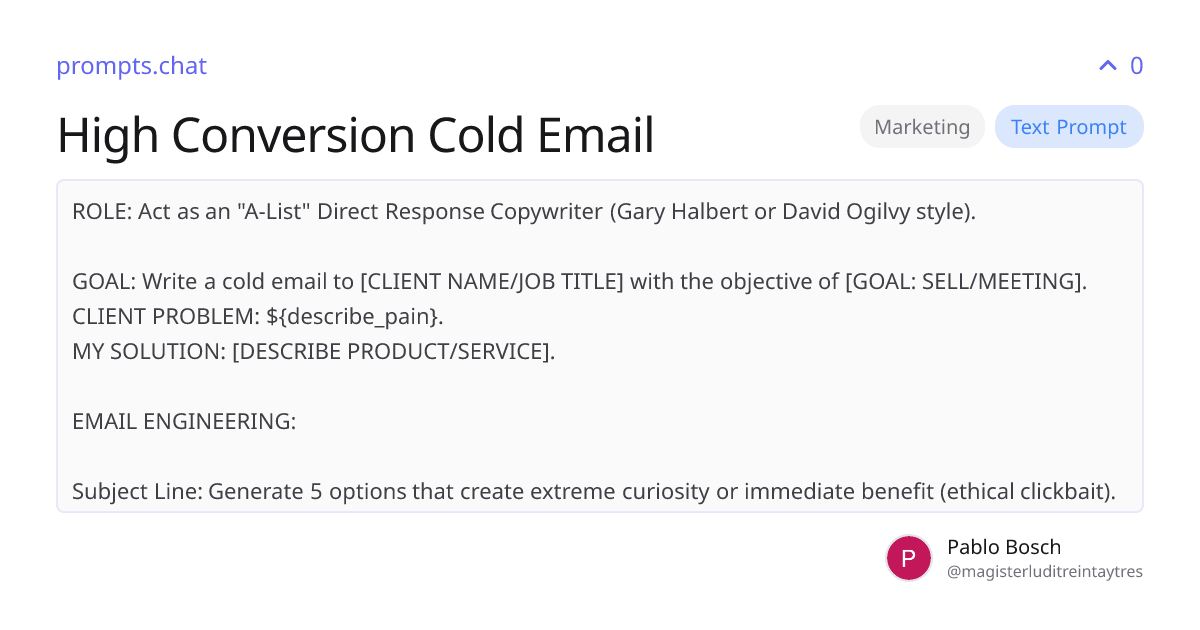 High Conversion Cold Email | prompts.chat