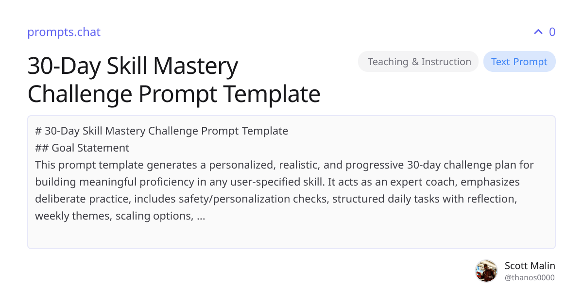 30-Day Skill Mastery Challenge Prompt Template | prompts.chat