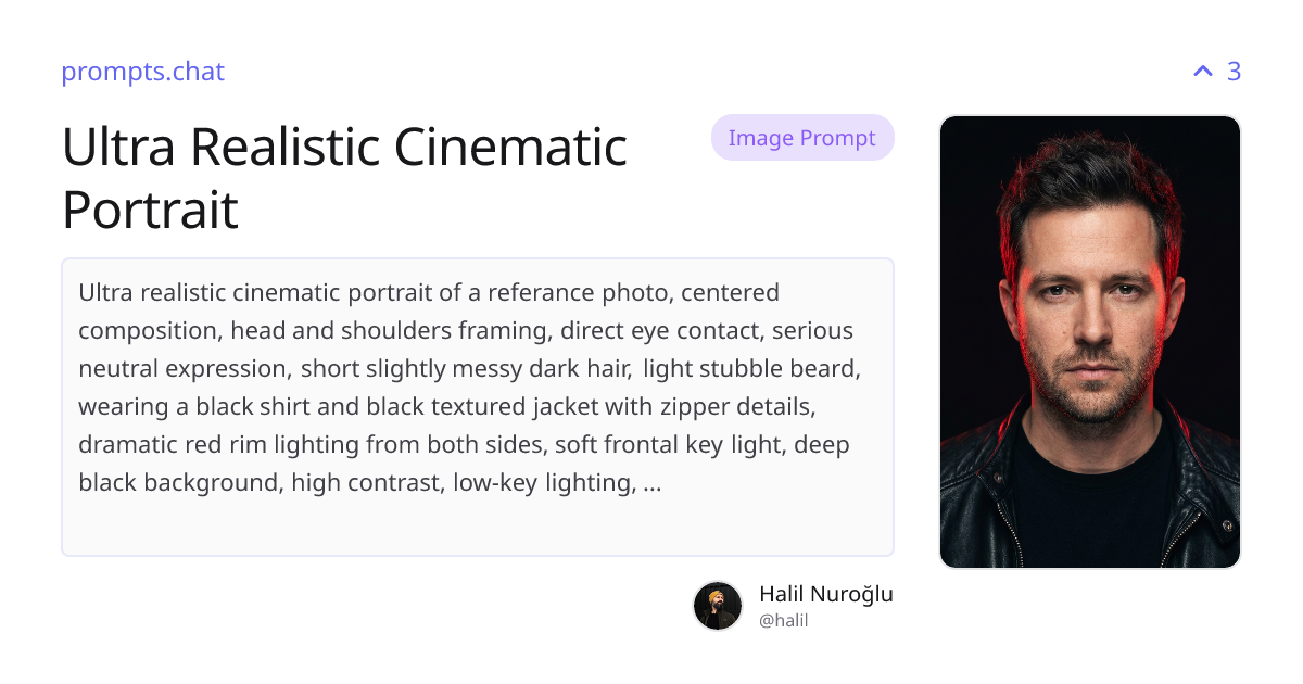 Ultra Realistic Cinematic Portrait | prompts.chat