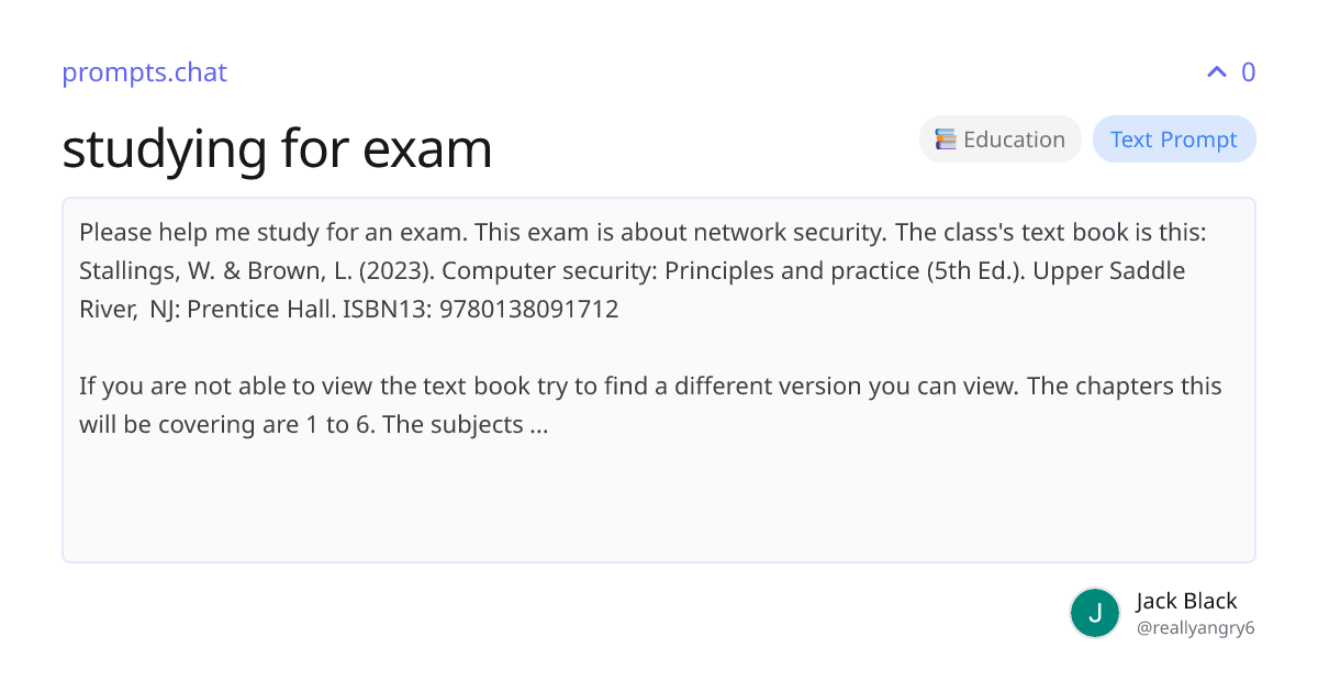 studying for exam | prompts.chat