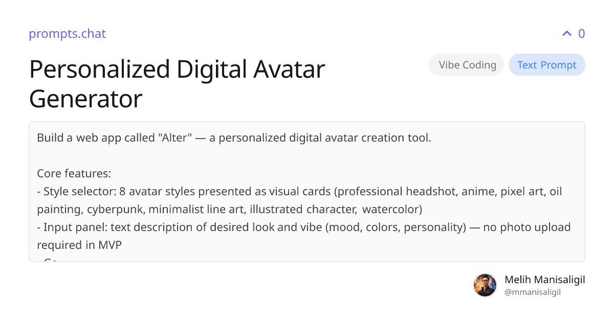 Personalized Digital Avatar Generator | prompts.chat