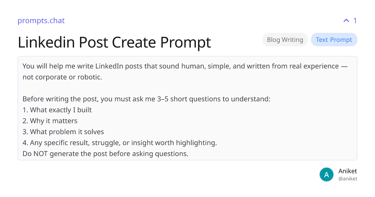 Linkedin Post Create Prompt | prompts.chat