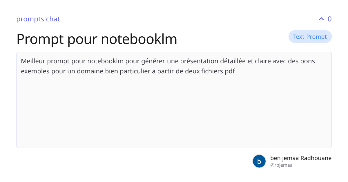 Prompt pour notebooklm | prompts.chat