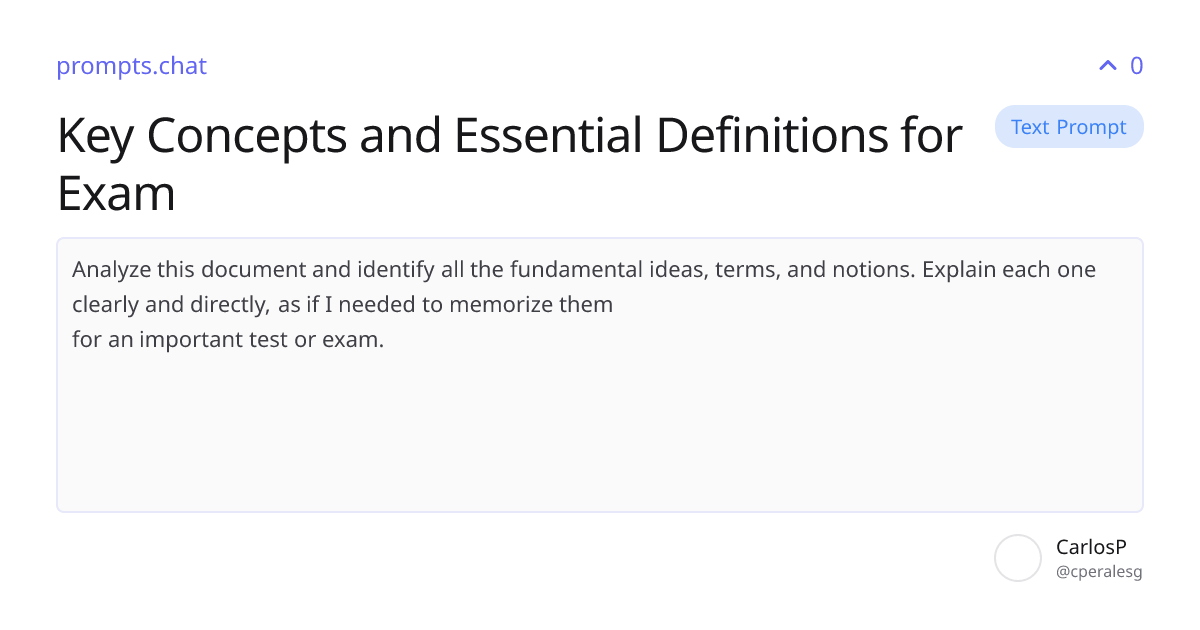 Key Concepts and Essential Definitions for Exam | prompts.chat