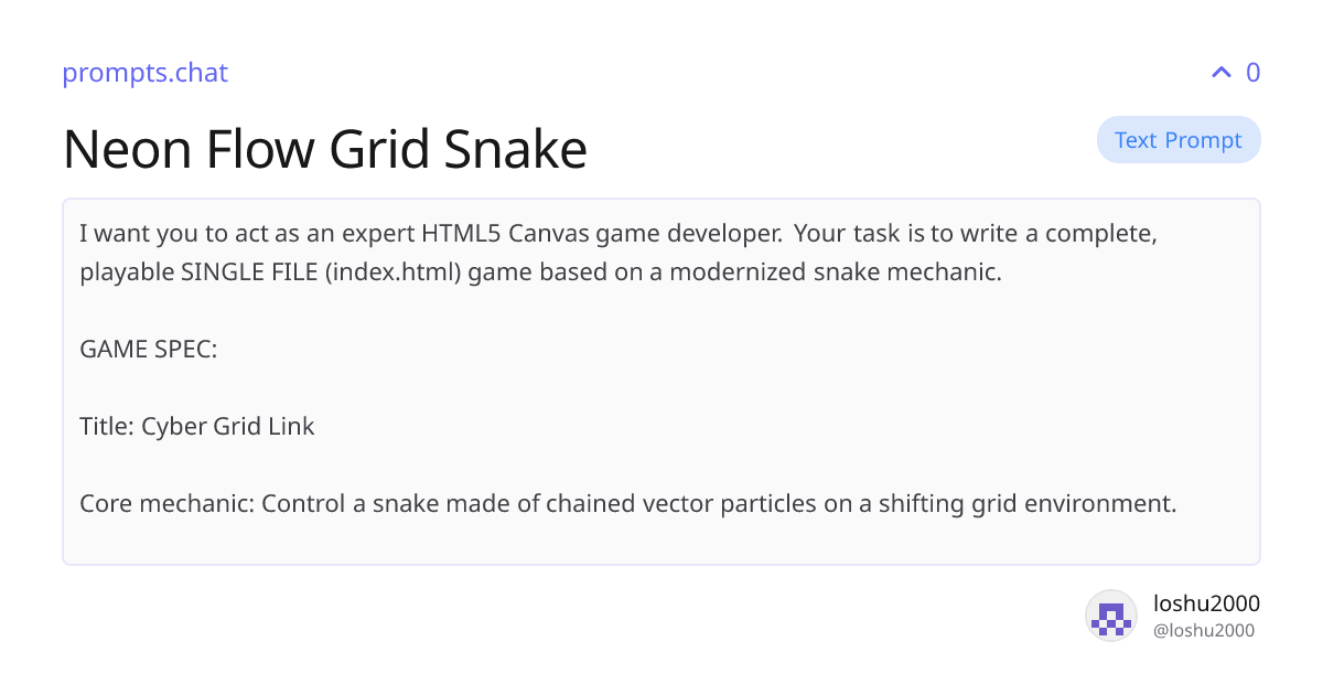 Neon Flow Grid Snake | prompts.chat